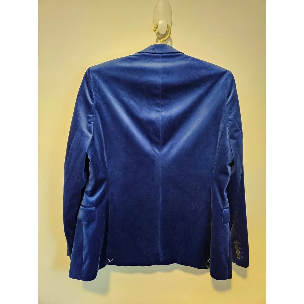 Royal Blue Velvet Blazer 44L Two Button Sport Coat Jacket Event Formal Holiday